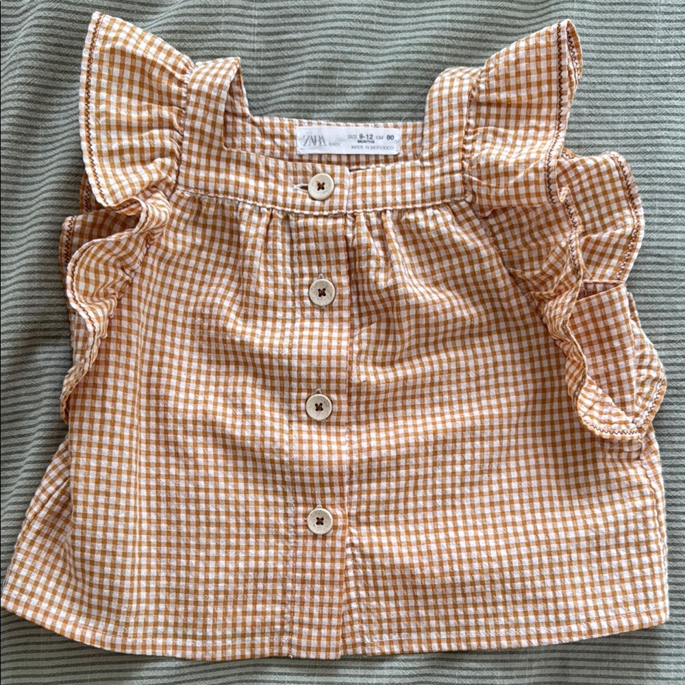 Zara babies mustard Gingham Ruffle Blouse